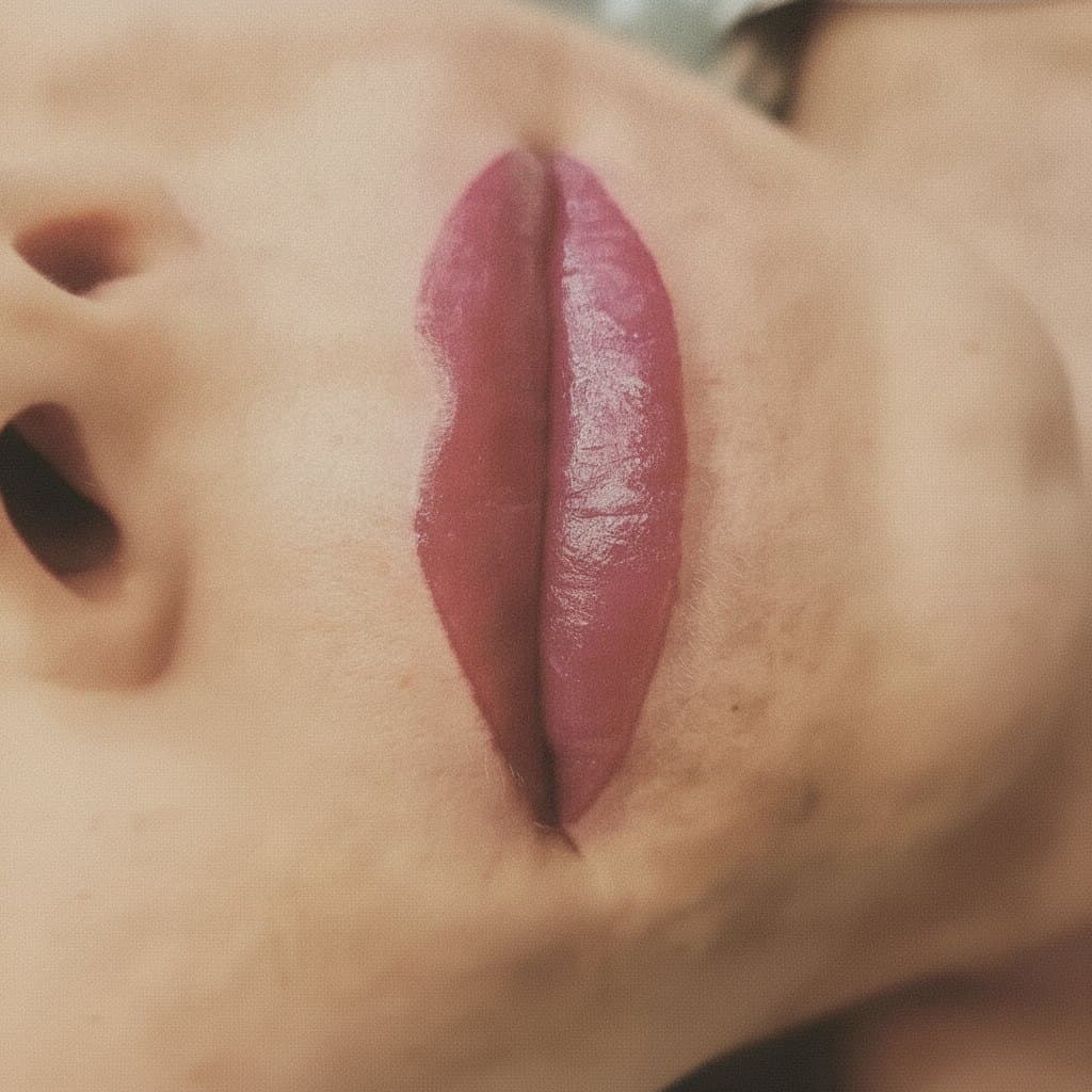 Nahaufnahme einer Lippen-Permanent-Make-up-Behandlung
