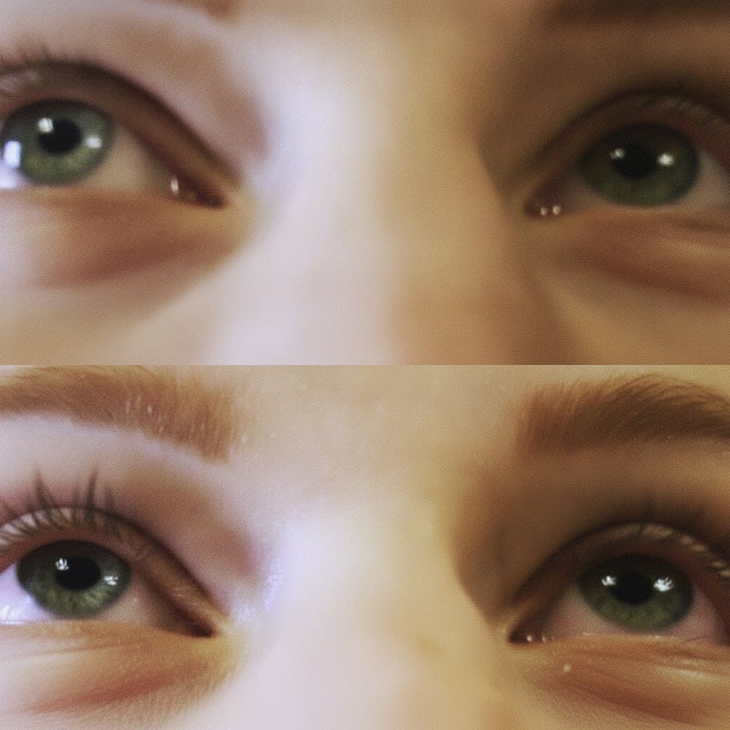Vorher-Nachher-Vergleich von Augenbrauen und Wimpern