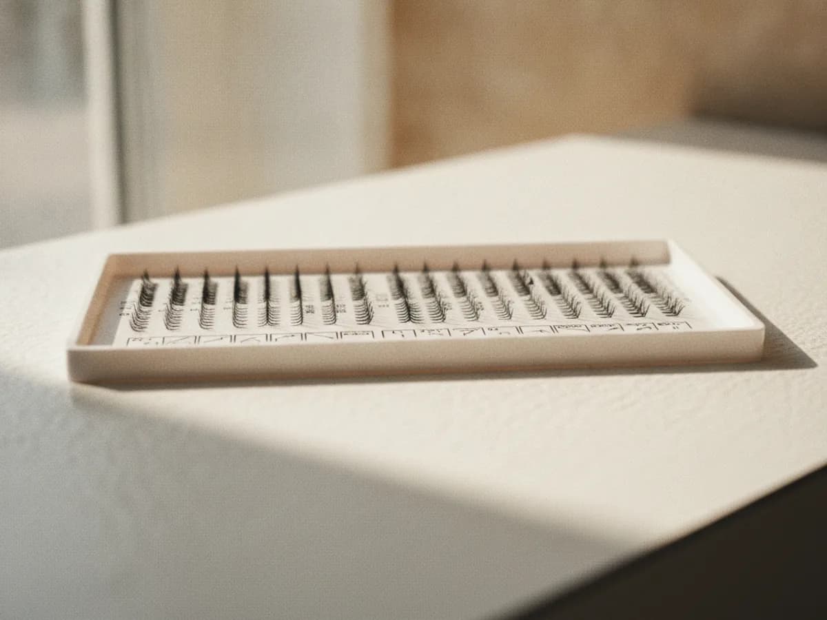 Sortierte Wimpern-Trays nach Länge und Schwung